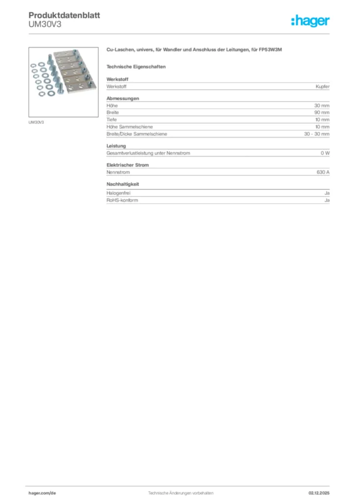 Bild Hager Produktdatenblatt UM30V3 | Hager Deutschland