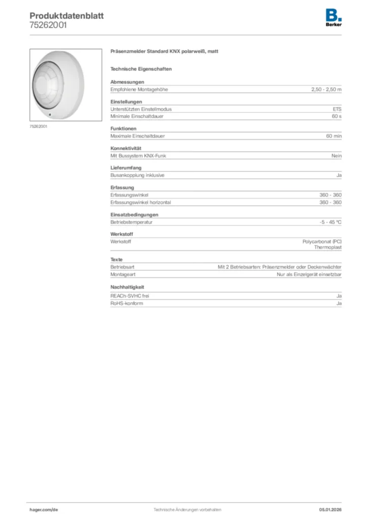 Bild Berker Produktdatenblatt 75262001 | Hager Deutschland