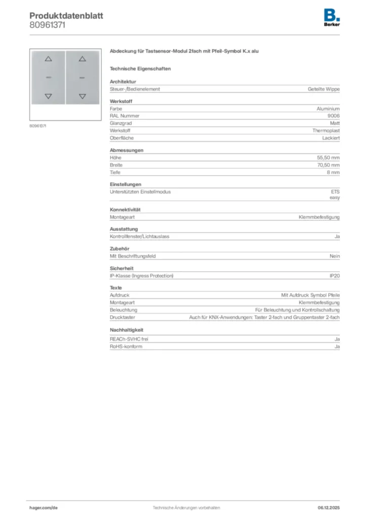 Bild Berker Produktdatenblatt 80961371 | Hager Deutschland