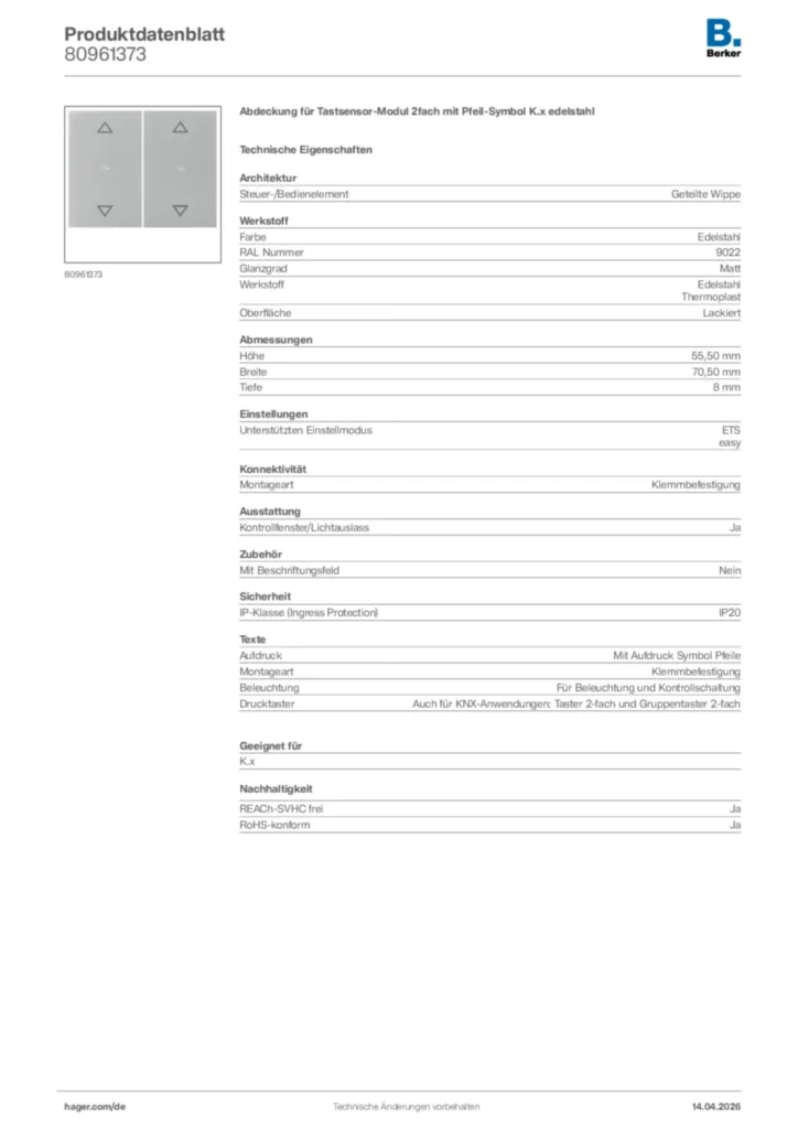 Bild Berker Produktdatenblatt 80961373 | Hager Deutschland
