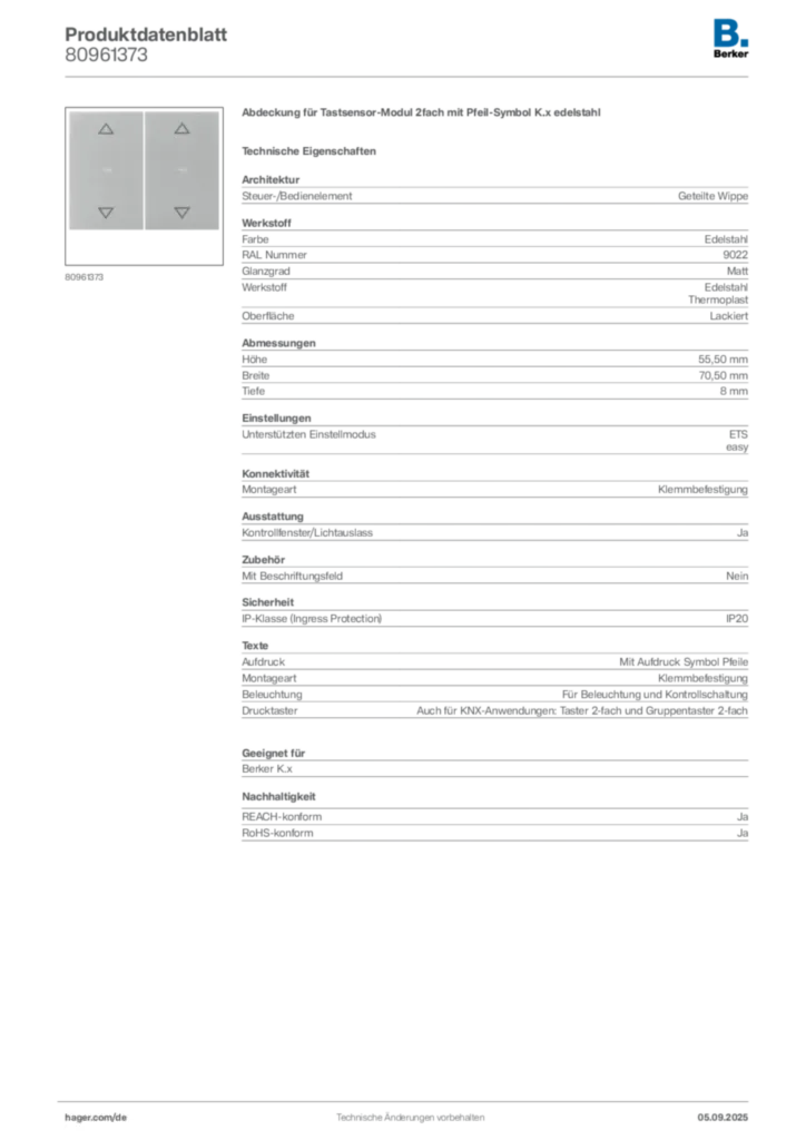 Bild Berker Produktdatenblatt 80961373 | Hager Deutschland