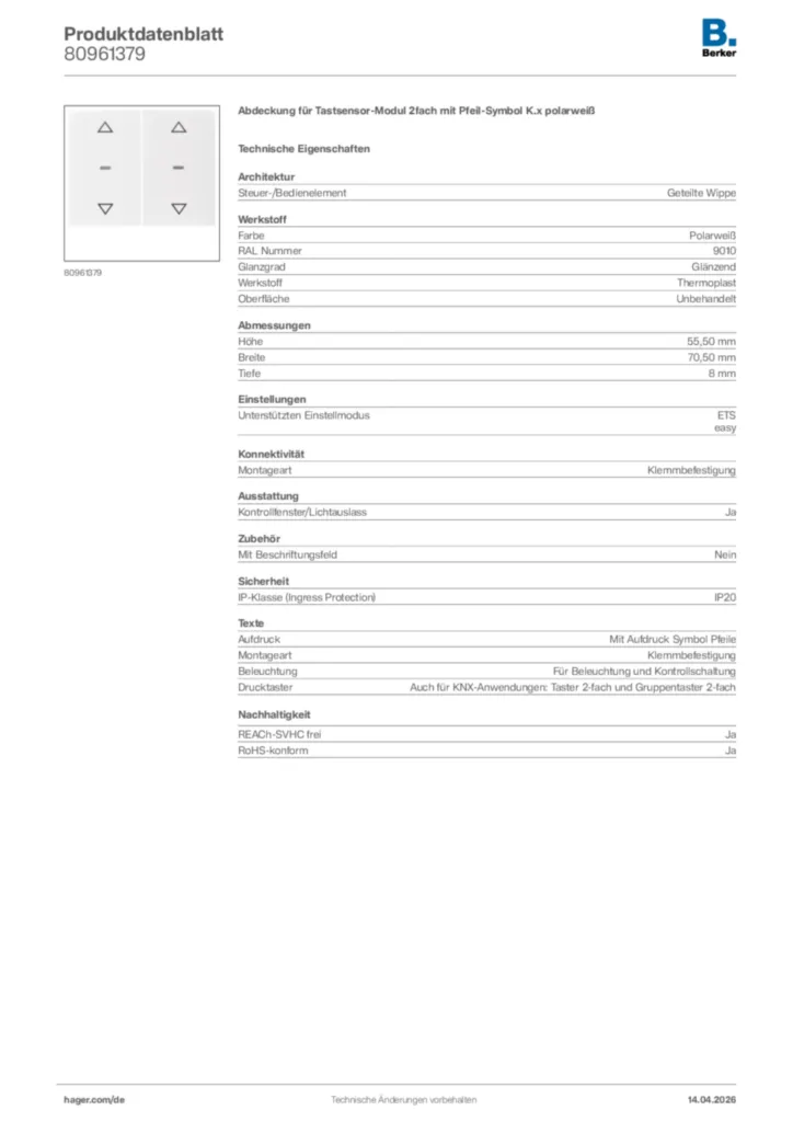 Bild Berker Produktdatenblatt 80961379 | Hager Deutschland