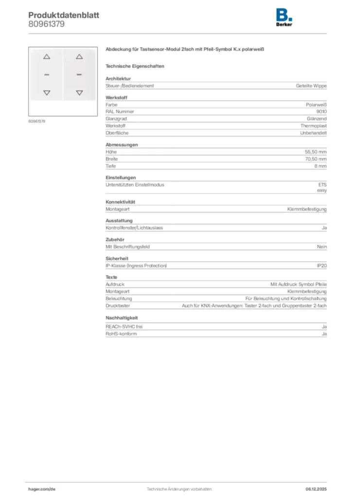 Bild Berker Produktdatenblatt 80961379 | Hager Deutschland