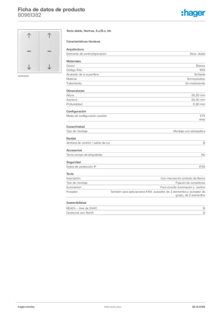 Imagen Hager Ficha de datos de producto 80961382 | Hager España