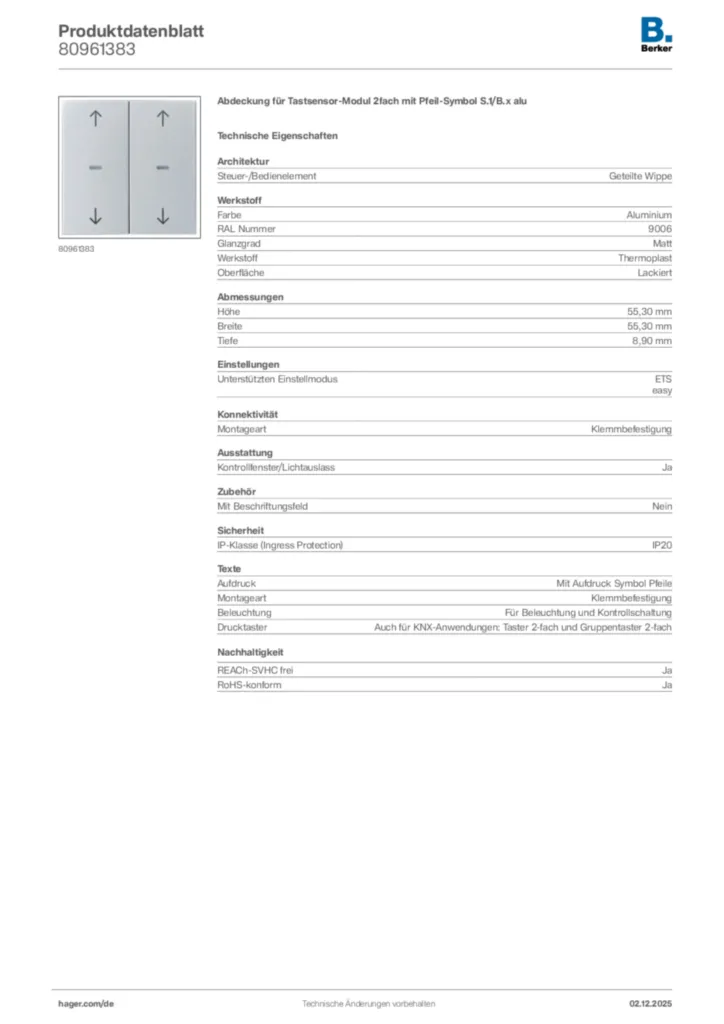 Bild Berker Produktdatenblatt 80961383 | Hager Deutschland