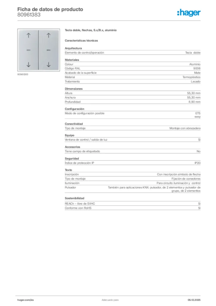 Imagen Hager Ficha de datos de producto 80961383 | Hager España