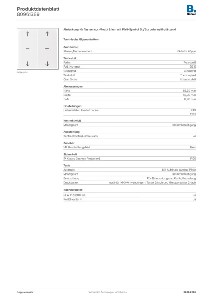 Bild Berker Produktdatenblatt 80961389 | Hager Deutschland