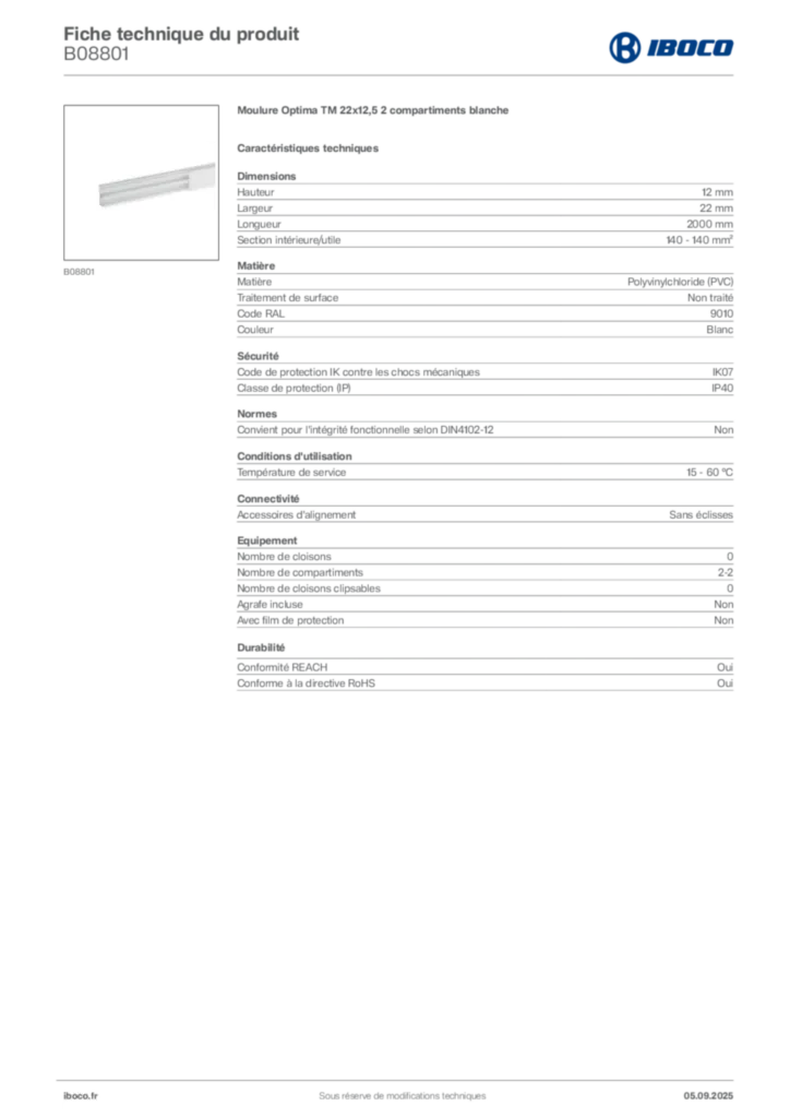 Image Iboco Fiche technique du produit B08801 | Hager France