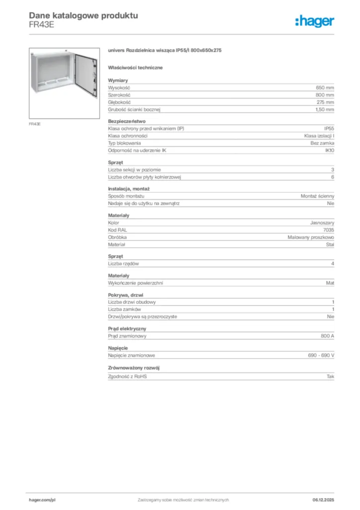 Zdjęcie Hager Karta katalogowa FR43E | Hager Polska