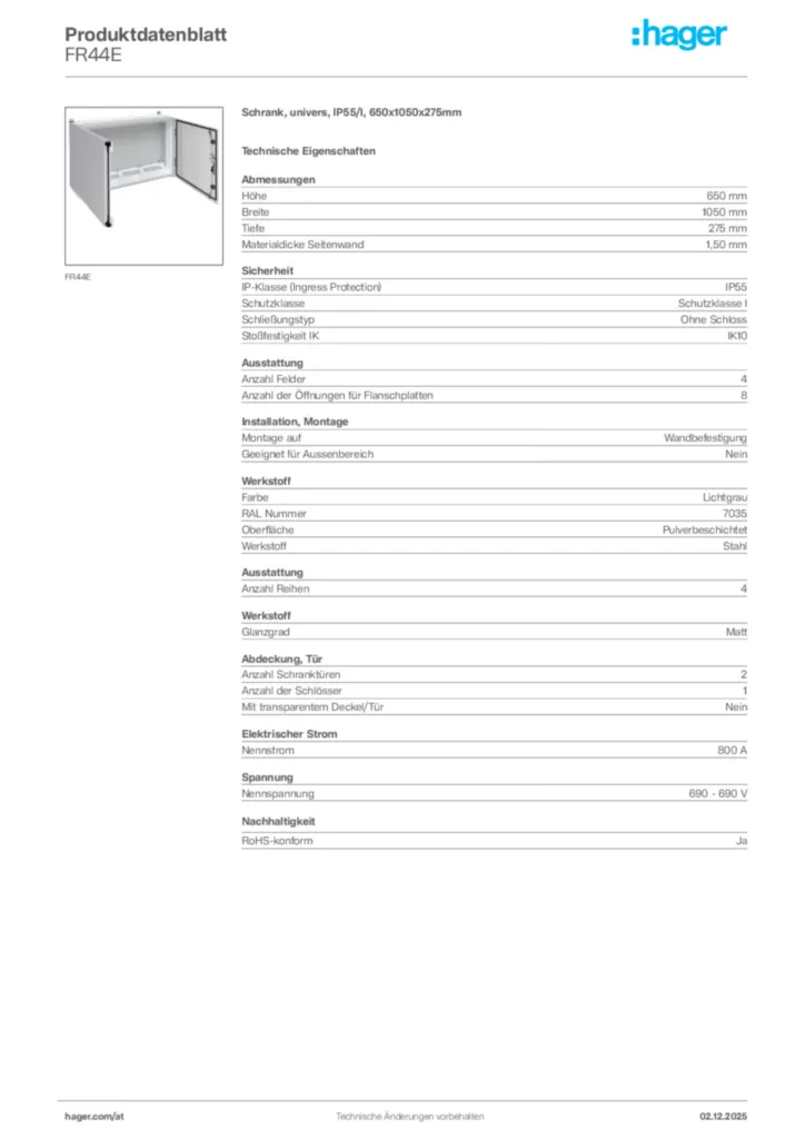 Bild Hager Produktdatenblatt FR44E | Hager Deutschland