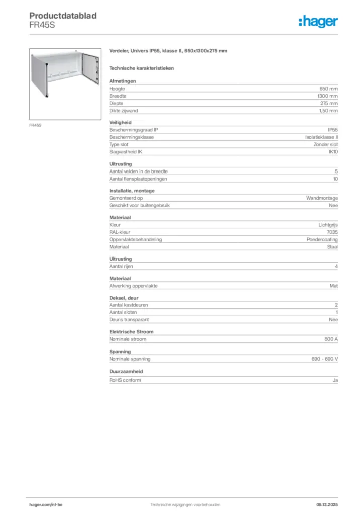 Afbeelding Hager Productdatablad FR45S | Hager Belgium