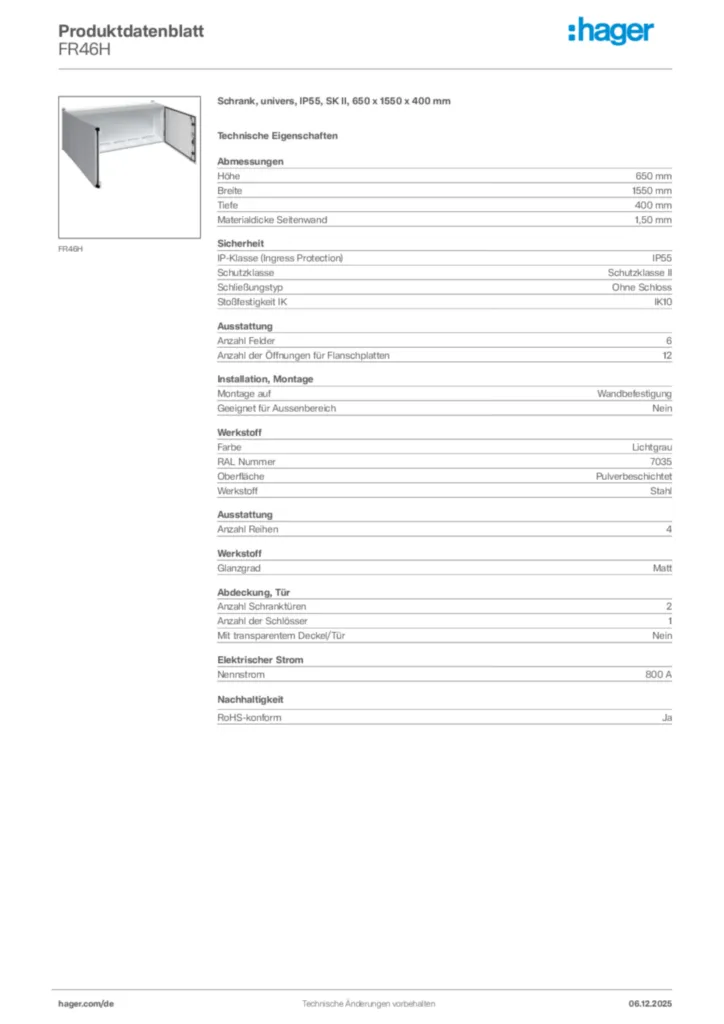 Bild Hager Produktdatenblatt FR46H | Hager Deutschland