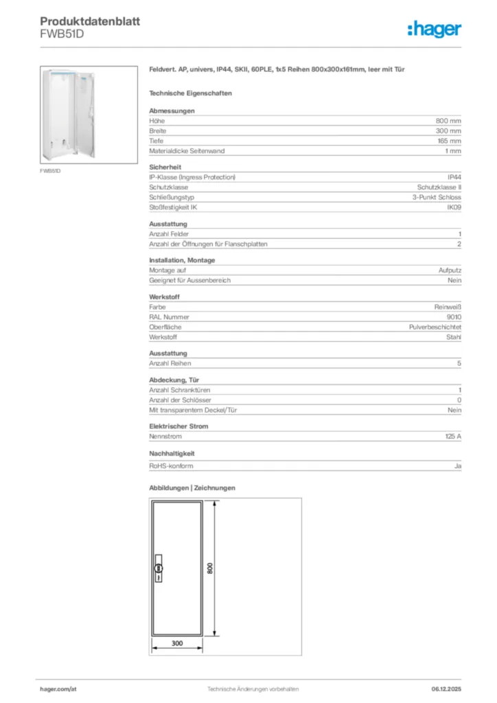 Bild Hager Produktdatenblatt FWB51D | Hager Deutschland