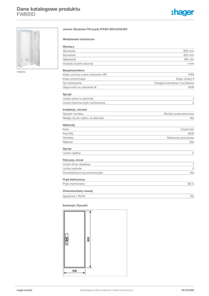 Zdjęcie Hager Dane katalogowe produktu FWB51D | Hager Polska