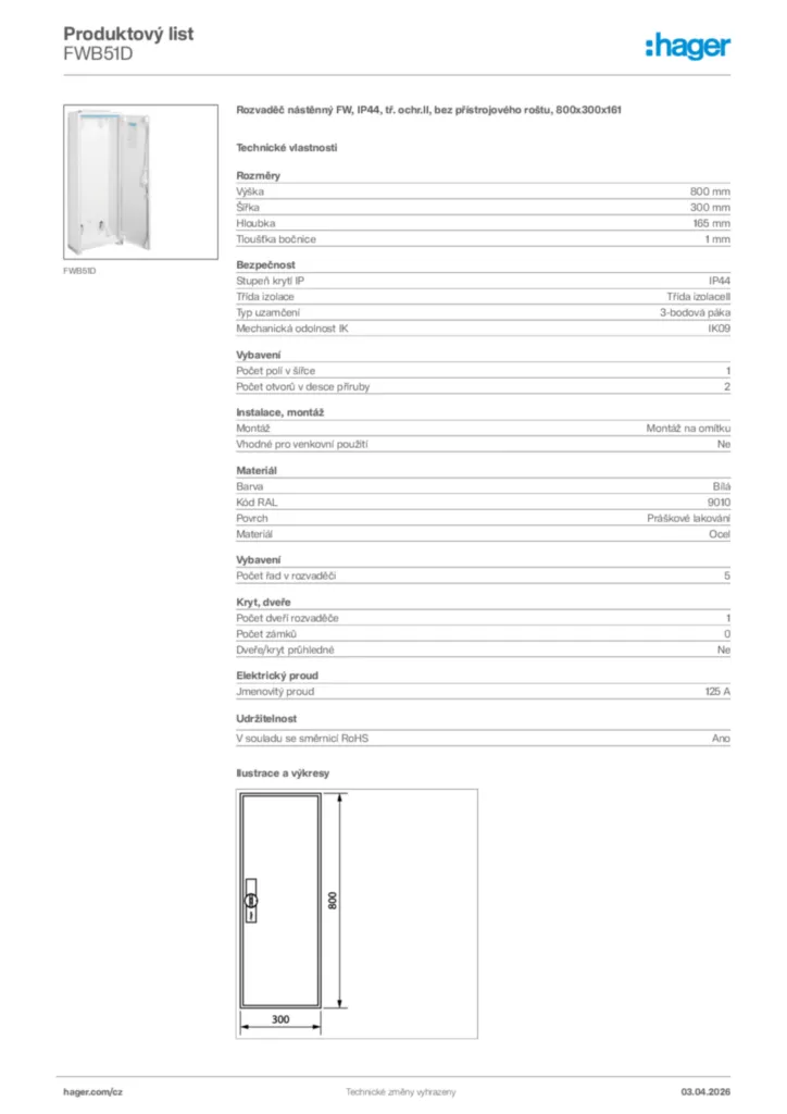 Obrázek Hager Product data sheet FWB51D | Hager