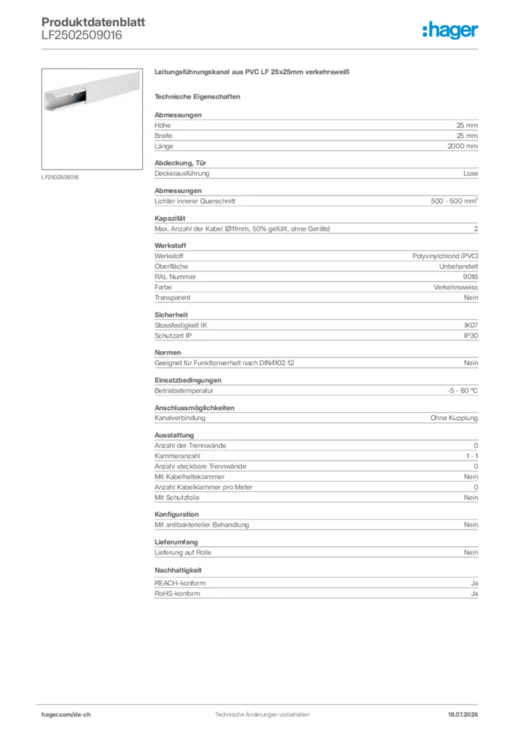 Bild Hager Produktdatenblatt LF2502509016 | Hager Schweiz