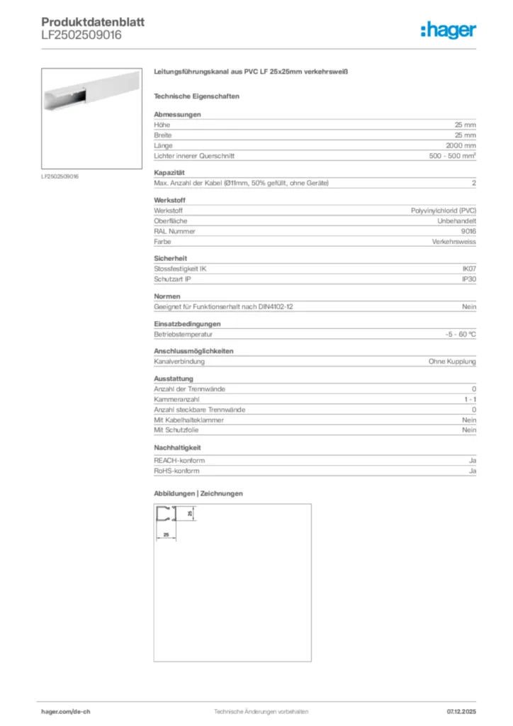 Bild Hager Produktdatenblatt LF2502509016 | Hager Schweiz
