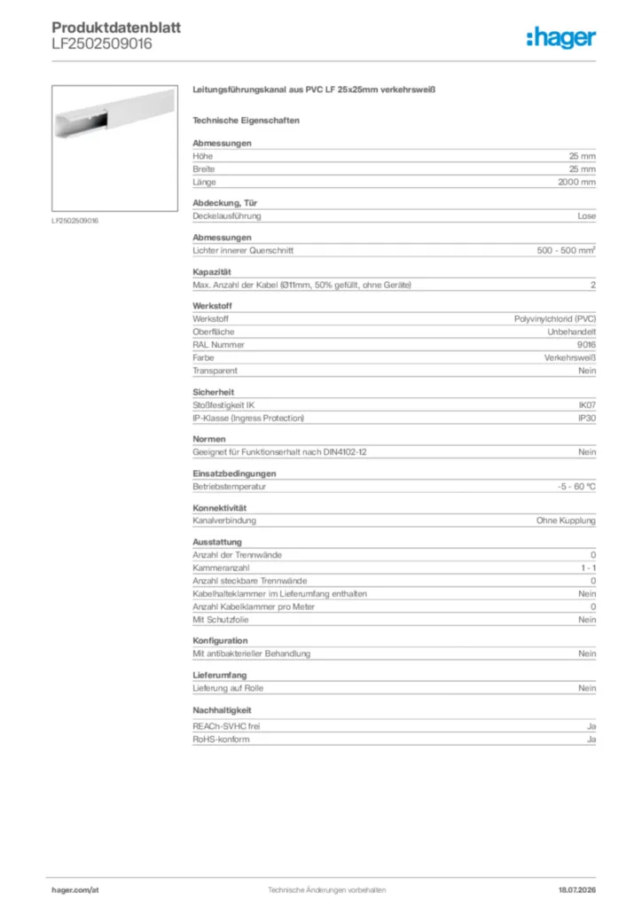 Bild Hager Produktdatenblatt LF2502509016 | Hager Deutschland