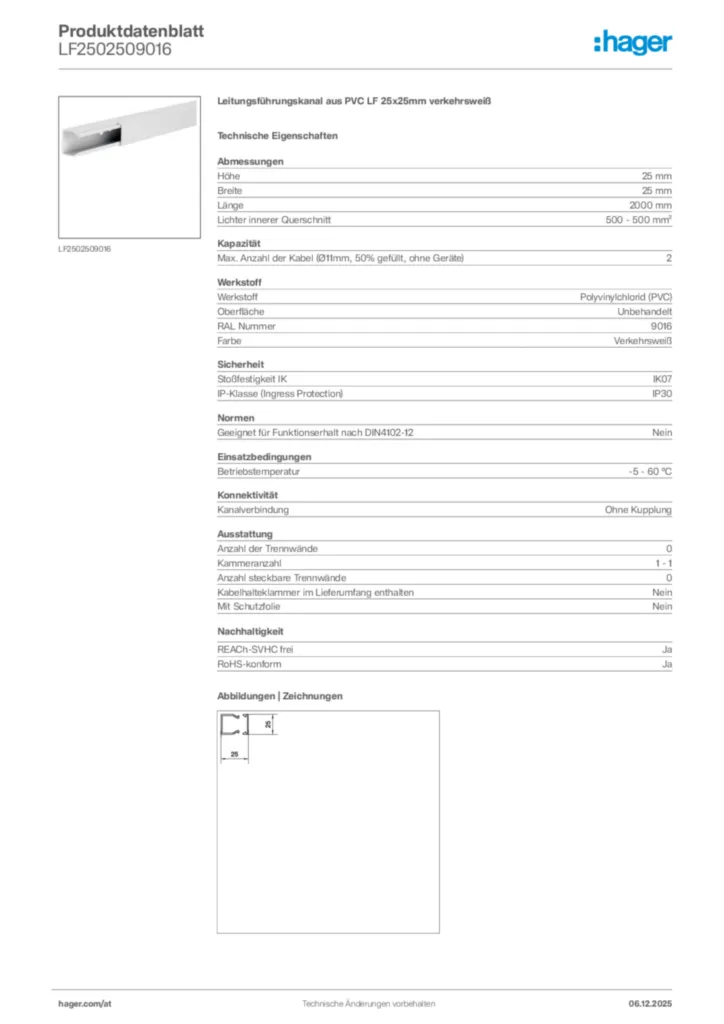 Bild Hager Produktdatenblatt LF2502509016 | Hager Deutschland
