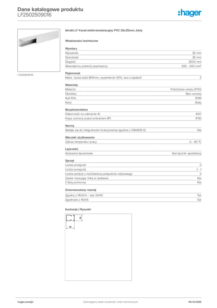 Zdjęcie Hager Karta katalogowa LF2502509016 | Hager Polska