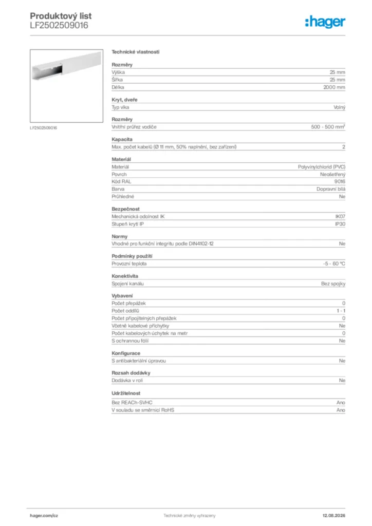 Obrázek Hager Generováno - Datový list produktu LF2502509016 | Hager