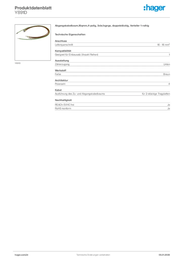 Bild Hager Produktdatenblatt Y891D | Hager Deutschland