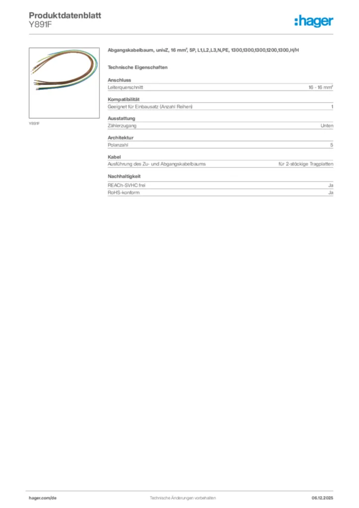 Hager Produktdatenblatt Y891F