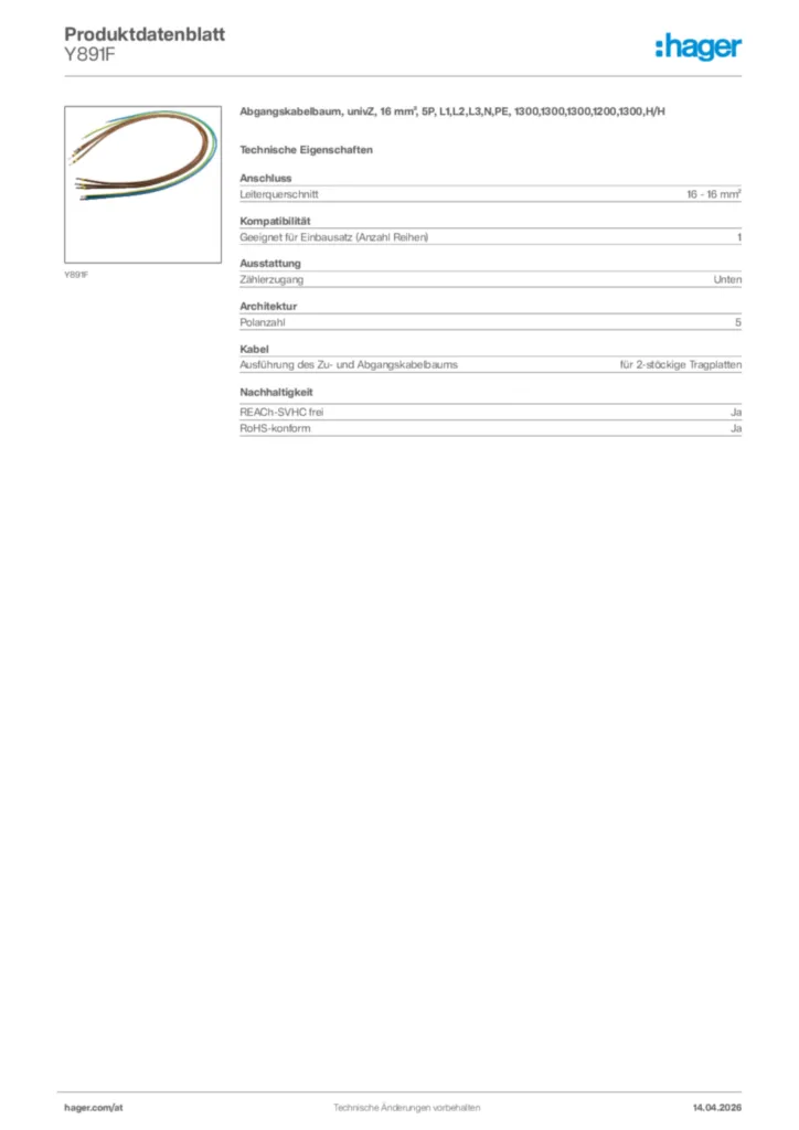 Bild Hager Produktdatenblatt Y891F | Hager Deutschland