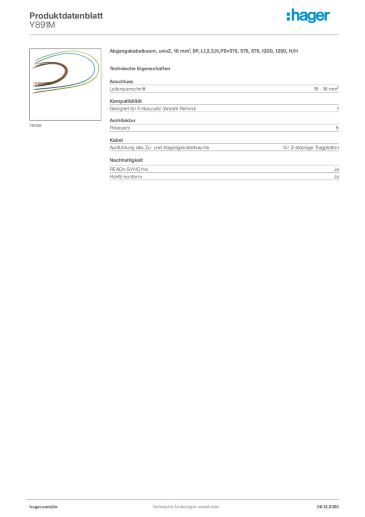 Hager Produktdatenblatt Y891M