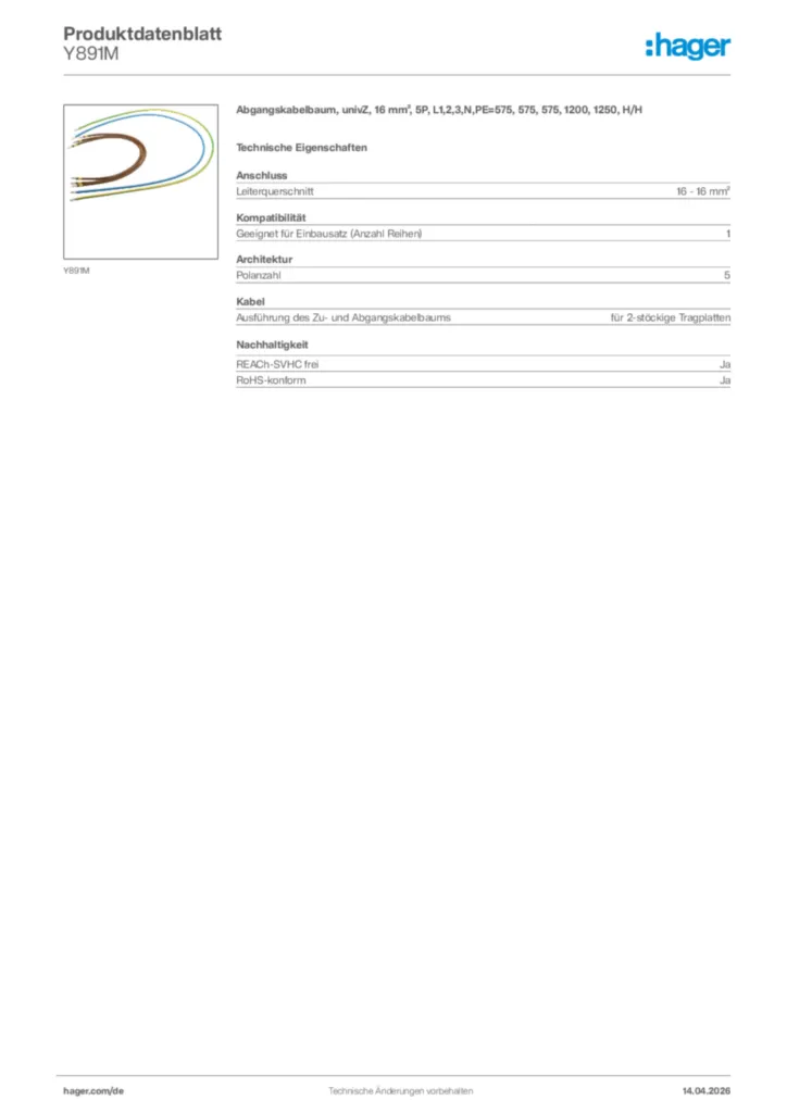Bild Hager Produktdatenblatt Y891M | Hager Deutschland