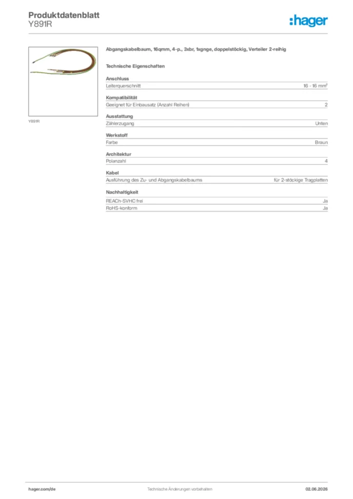 Bild Hager Produktdatenblatt Y891R | Hager Deutschland