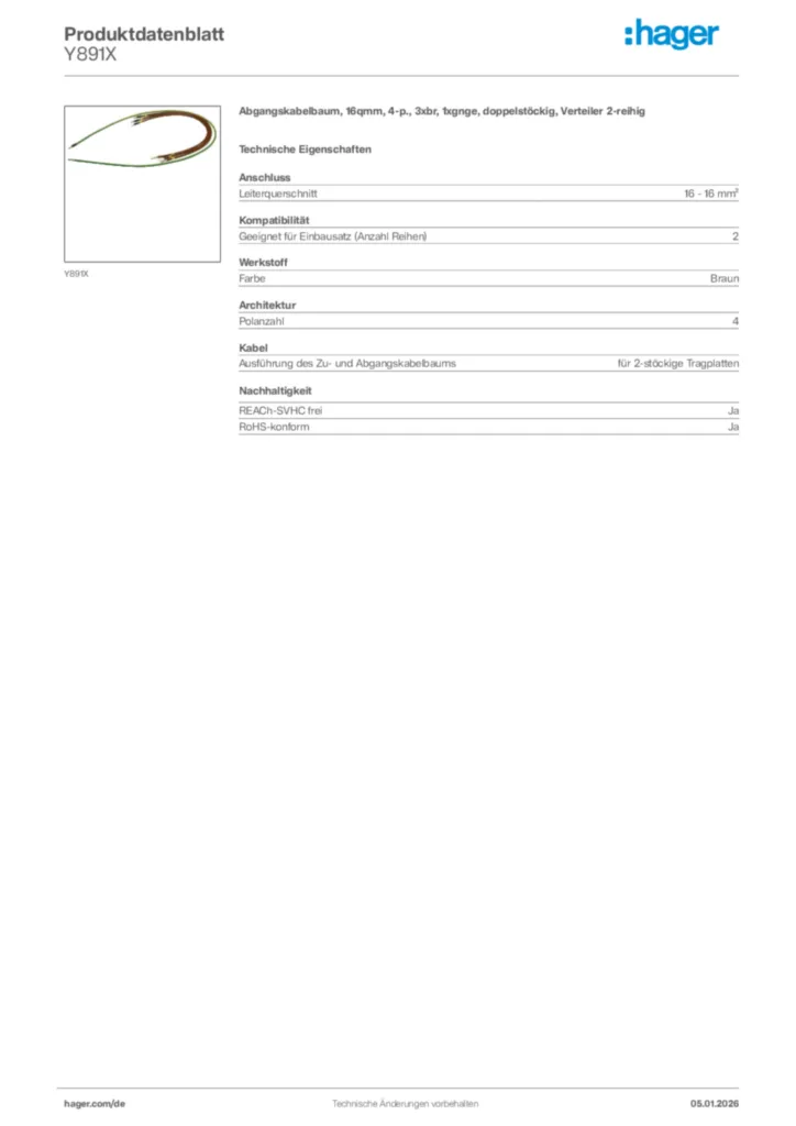 Bild Hager Produktdatenblatt Y891X | Hager Deutschland