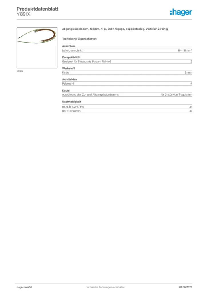 Bild Hager Produktdatenblatt Y891X | Hager Deutschland