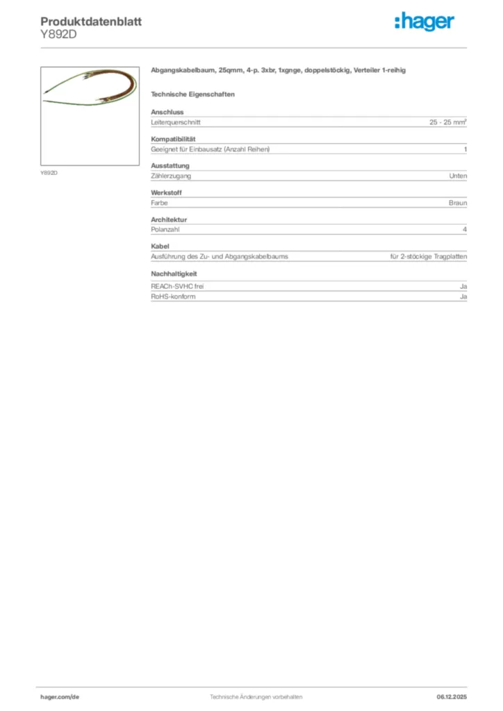 Bild Hager Produktdatenblatt Y892D | Hager Deutschland