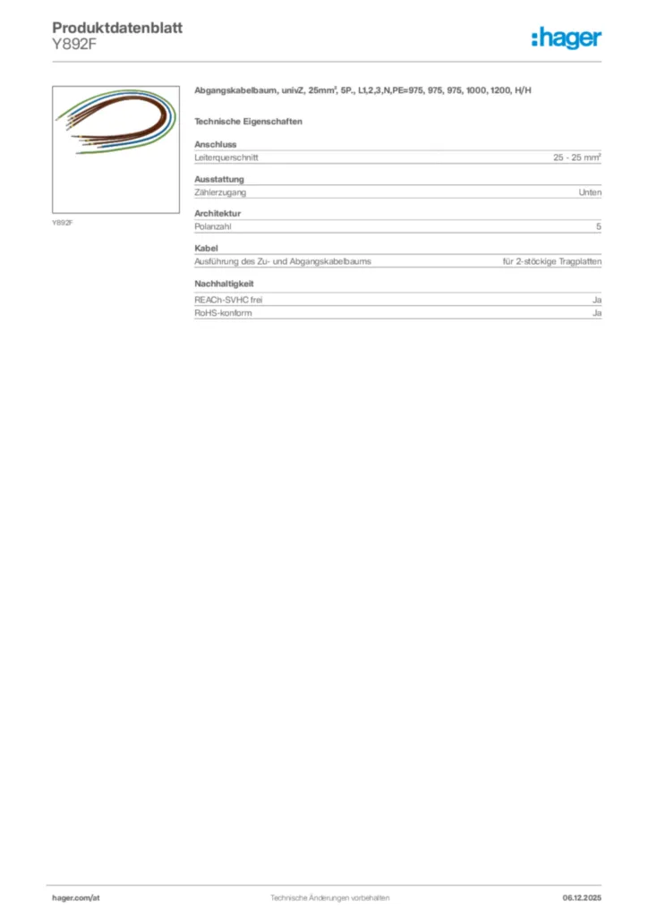 Bild Hager Produktdatenblatt Y892F | Hager Deutschland