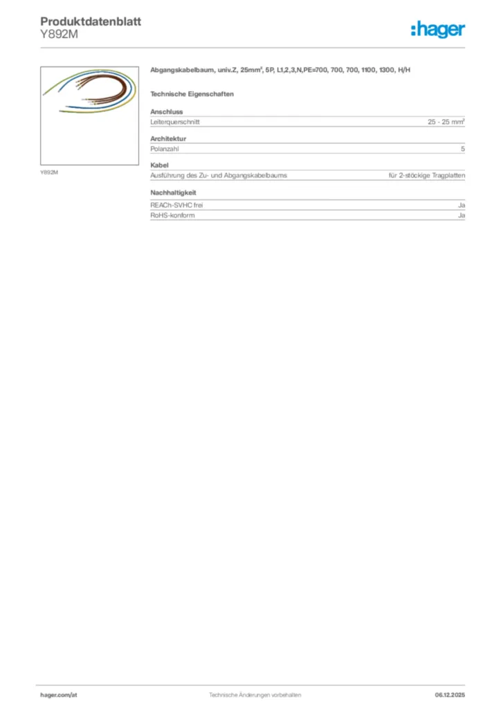 Bild Hager Produktdatenblatt Y892M | Hager Deutschland