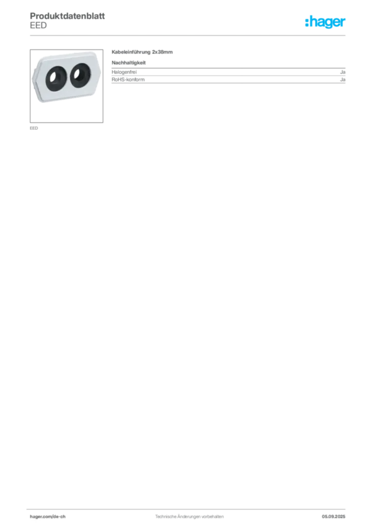 Bild Hager Produktdatenblatt EED | Hager Schweiz