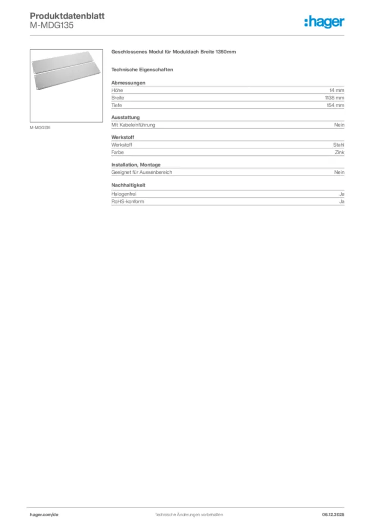 Bild Hager Produktdatenblatt M-MDG135 | Hager Deutschland