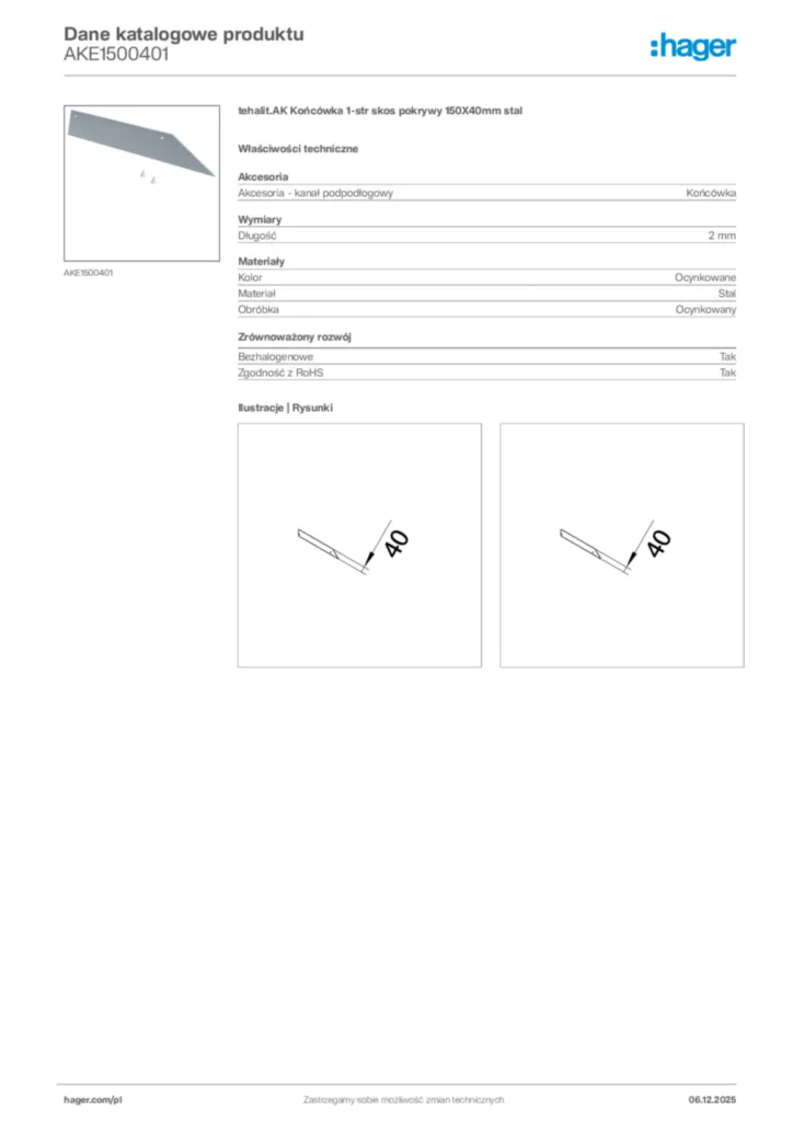 Zdjęcie Hager Dane katalogowe produktu AKE1500401 | Hager Polska