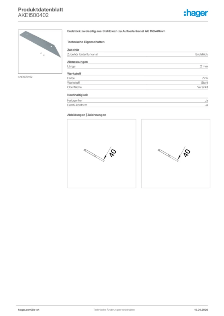 Bild Hager Produktdatenblatt AKE1500402 | Hager Schweiz