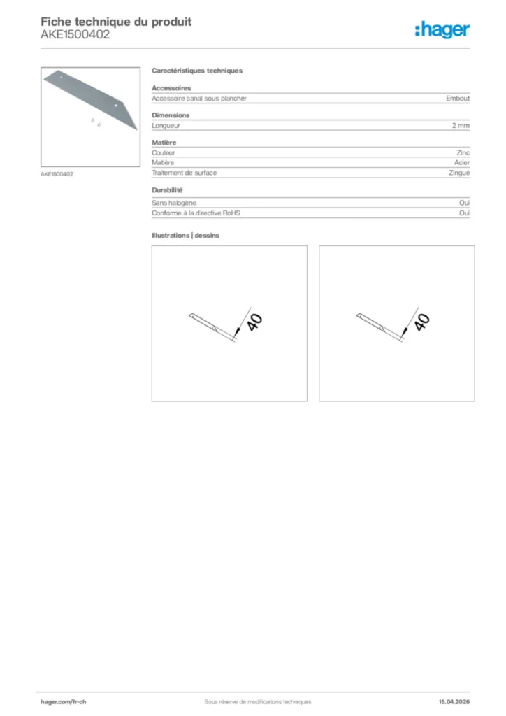 Image Hager Fiche technique du produit AKE1500402 | Hager Suisse