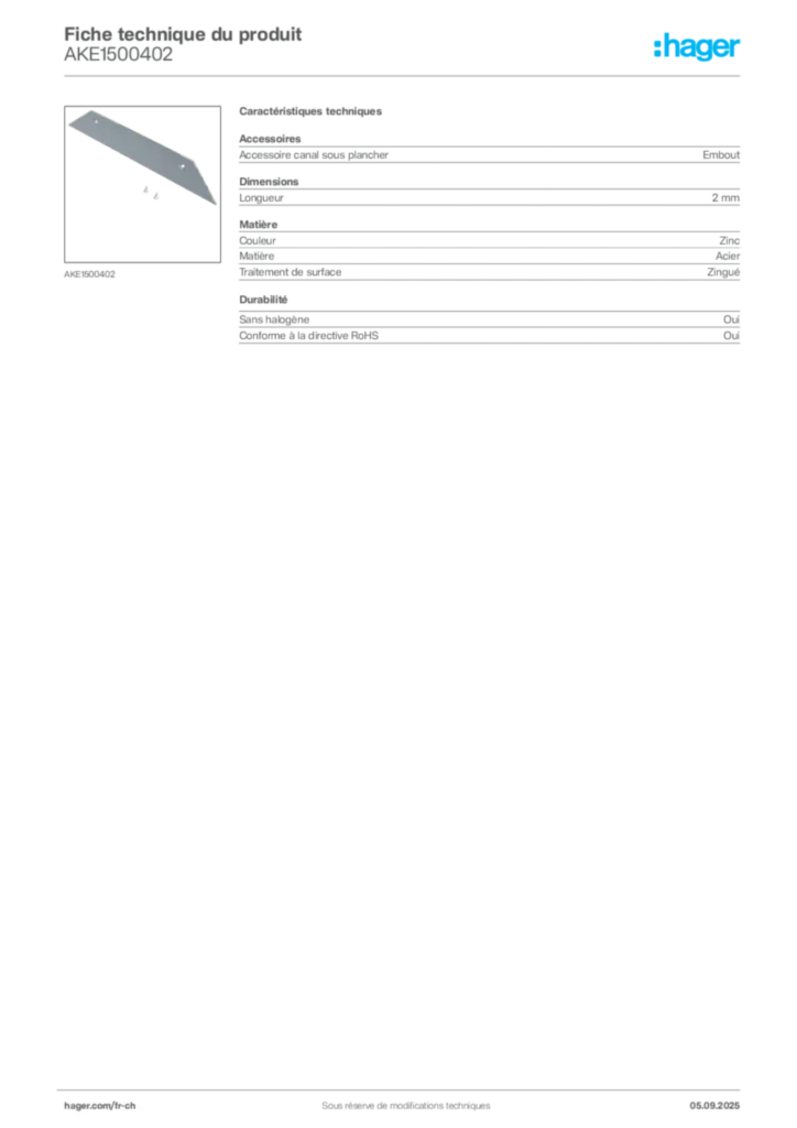 Image Hager Fiche technique du produit AKE1500402 | Hager Suisse