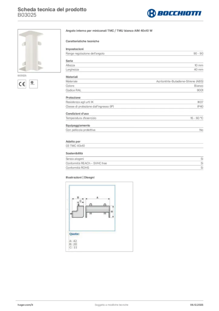 Immagine Bocchiotti Scheda tecnica del prodotto B03025 | Hager Italia