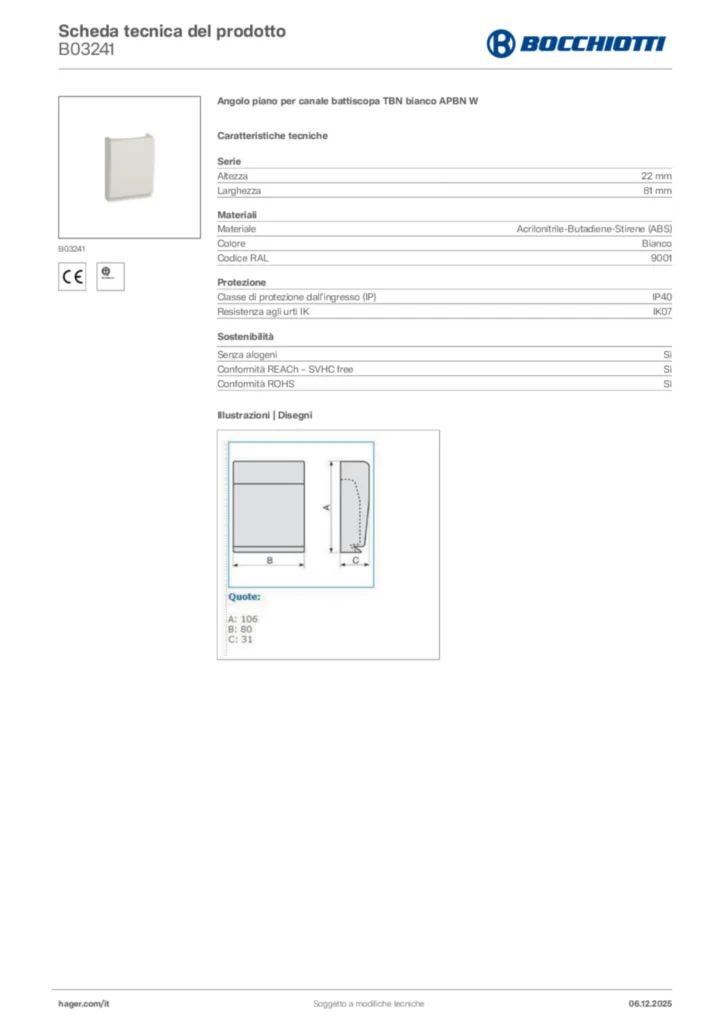 Immagine Bocchiotti Scheda tecnica del prodotto B03241 | Hager Italia