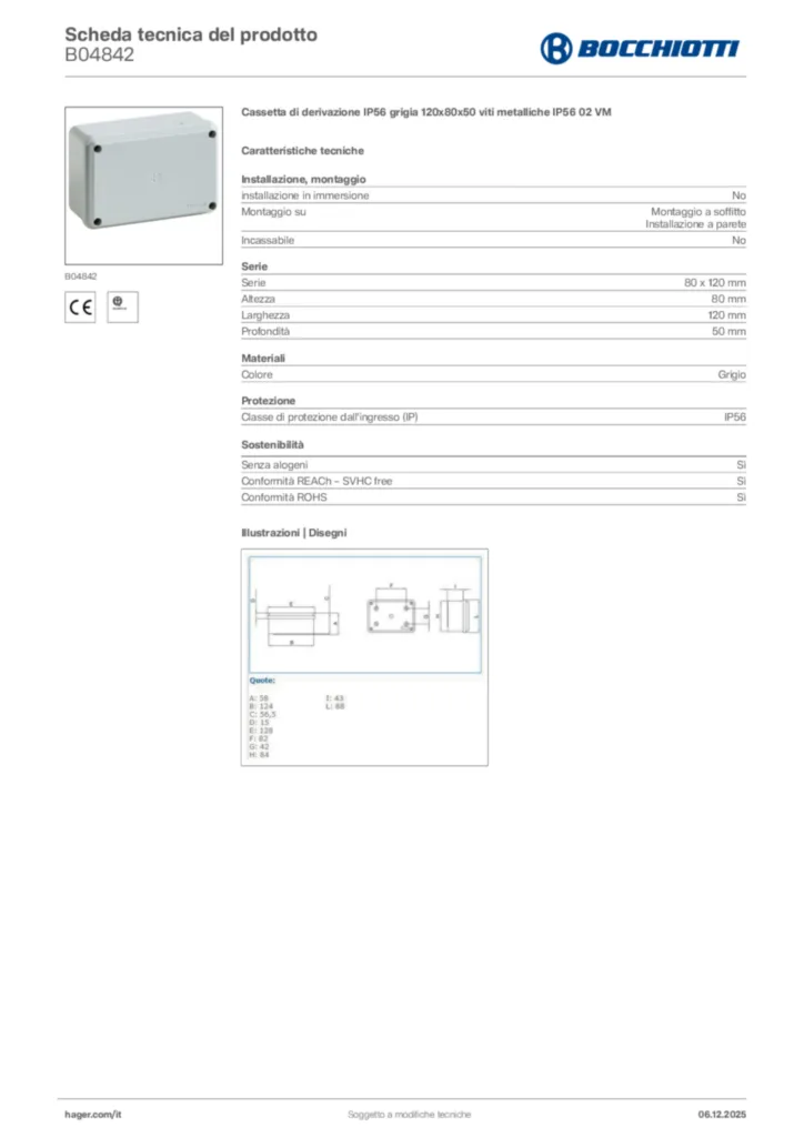Immagine Bocchiotti Scheda tecnica del prodotto B04842 | Hager Italia