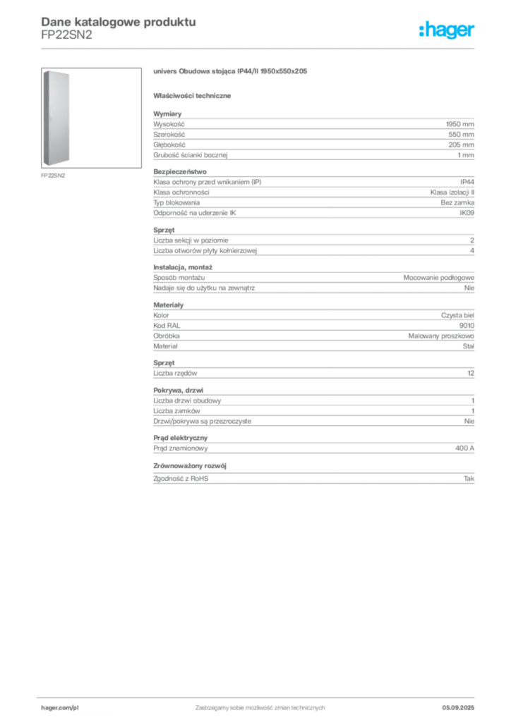 Zdjęcie Hager Dane katalogowe produktu FP22SN2 | Hager Polska