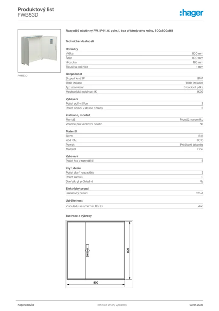 Obrázek Hager Product data sheet FWB53D | Hager