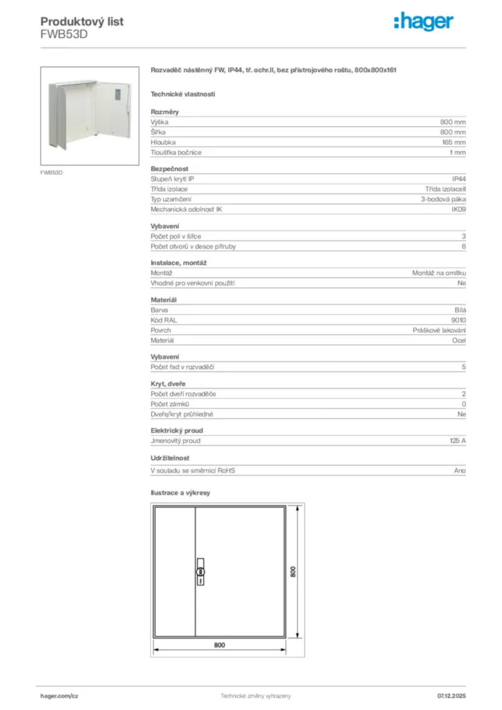 Obrázek Hager Product data sheet FWB53D | Hager