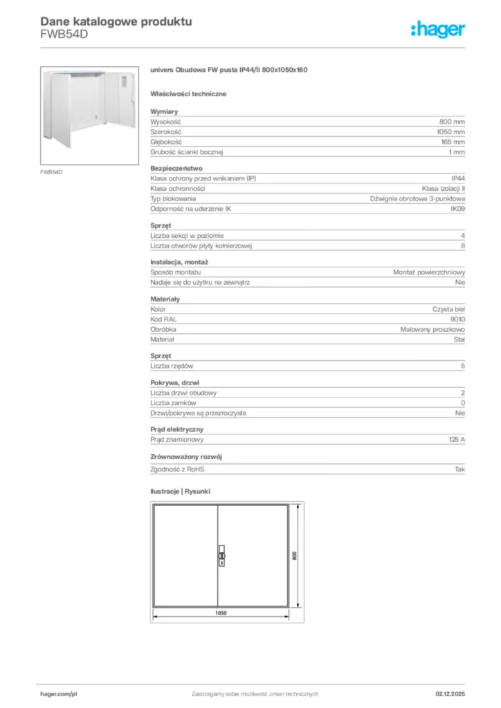 Zdjęcie Hager Dane katalogowe produktu FWB54D | Hager Polska