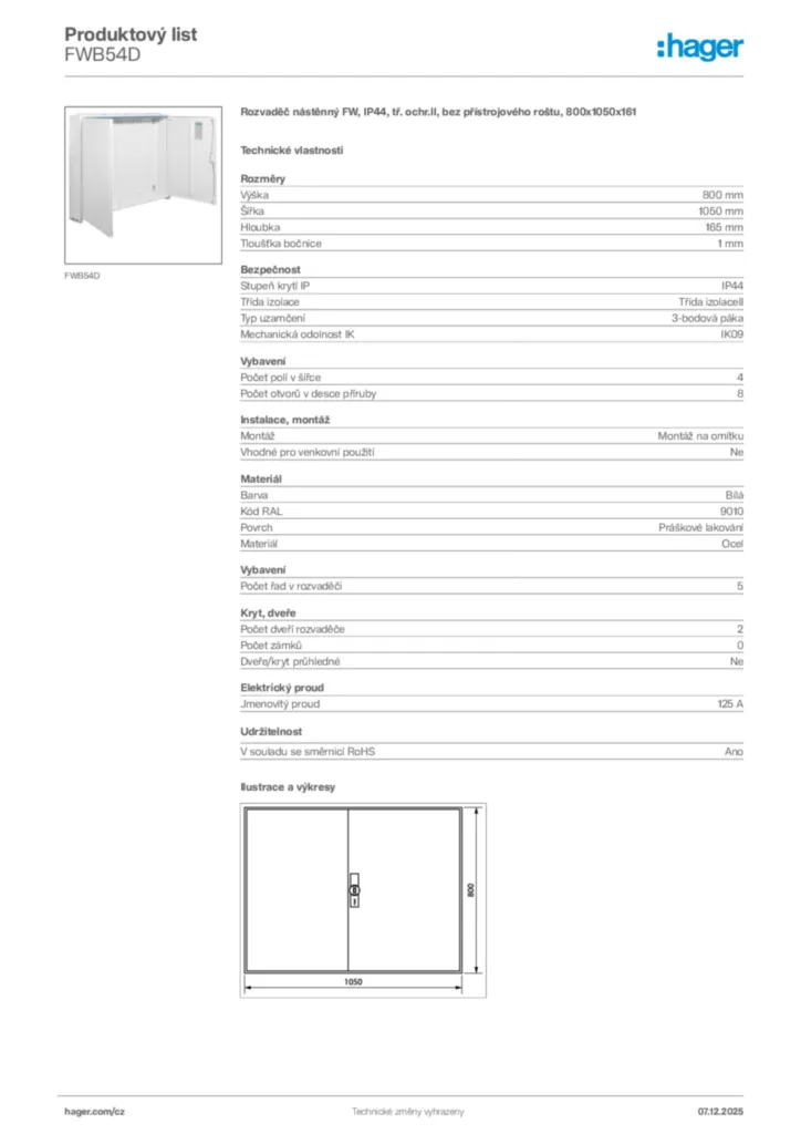 Obrázek Hager Product data sheet FWB54D | Hager